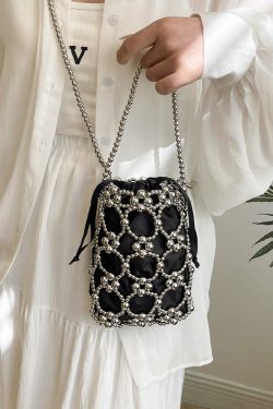 Women's High-End Metal Bead Handbag - Small Square Shoulder Bag for Summer 2025, Versatile Phone Bag, Trendy Evening Accessory