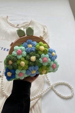 Women's Knitted Flower Pearl Chain Crossbody Shell Bag - Trendy 2025 Fashion Accessory, Perfect for Y2K and Casual Styles