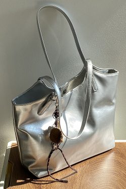 Women's Korean Style Silver Tote Bag - Trendy Large Capacity Commuter Shoulder Handbag for 2025