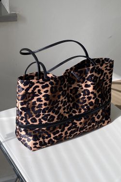 Women's Leopard Print Canvas Tote Bag - Large Capacity Shoulder Handbag for Spring/Summer 2025 - Trendy Niche Design