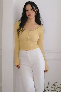 Women's Long Sleeve Slim Fit Button T-Shirt, Sexy Tight-Knit Base Layer Top, Chic Style for Everyday Wear