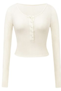 Women's Long Sleeve Slim Fit Button T-Shirt, Sexy Tight-Knit Base Layer Top, Chic Style for Everyday Wear