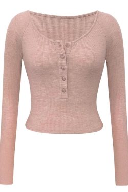 Women's Long Sleeve Slim Fit Button T-Shirt, Sexy Tight-Knit Base Layer Top, Chic Style for Everyday Wear