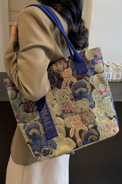 Women’s Niche Cartoon Canvas Tote Bag – Large Capacity Spring 2025 Commuter Shoulder Bag for Students