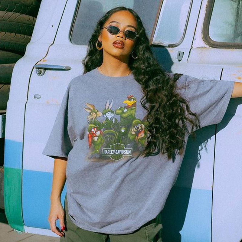 Women's Oversized American Retro Vintage T-Shirt - Trendy Loose Short Sleeve Top for Summer - European and American Style