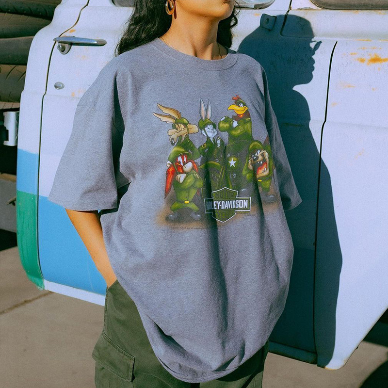 Women's Oversized American Retro Vintage T-Shirt - Trendy Loose Short Sleeve Top for Summer - European and American Style