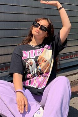 Women’s Oversized Black T-Shirt - American Retro Design, Summer Short Sleeve Top, High Street European Style