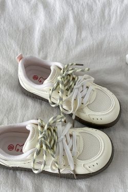 Women's Pink Mesh Panel Thick-Soled Training Shoes - Summer 2025 Breathable White Sneakers for Casual Y2K Style