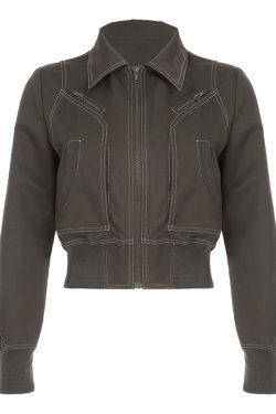 Women’s Retro Lapel Zipper Cardigan Jacket - Stylish Waist-Defining Short Coat for Autumn 2024, Versatile Street Fashion