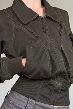 Women’s Retro Lapel Zipper Cardigan Jacket - Stylish Waist-Defining Short Coat for Autumn 2024, Versatile Street Fashion