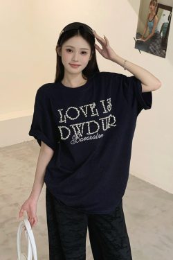 Women's Short Sleeve Bubble Letter T-Shirt - Loose Fit Round Neck Summer Top for Couples, Casual Lazy Style