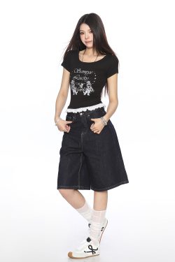 Women's Slim-Fit Cropped Round Neck T-Shirt with Lace Edge - American Style, Short Sleeve, Summer Casual Vibe