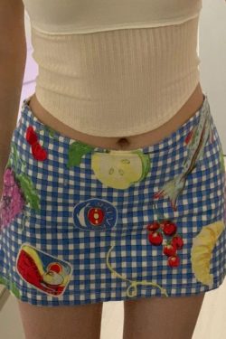 Women's Summer Fun Fruit Picnic Plaid Bodycon Mini Skirt - Low Waist Dopamine Girl Style for Trendy Vibes