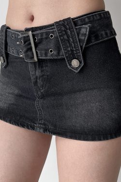 Women's Vintage Bodycon Denim Skirt with Wide Waist Belt - Ultra Short Anti-Exposure Summer Style