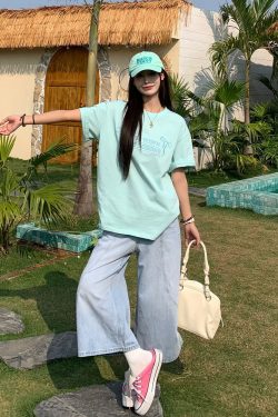 Women's Vintage Denim Wide-Leg Shorts - Loose Fit Eight-Point Style for Summer, Casual American Vintage Fashion