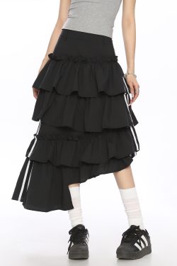 Women's Vintage Irregular Striped Color Block Half Skirt - Loose Fit Summer Style for 90s and Y2K Inspired Fashion