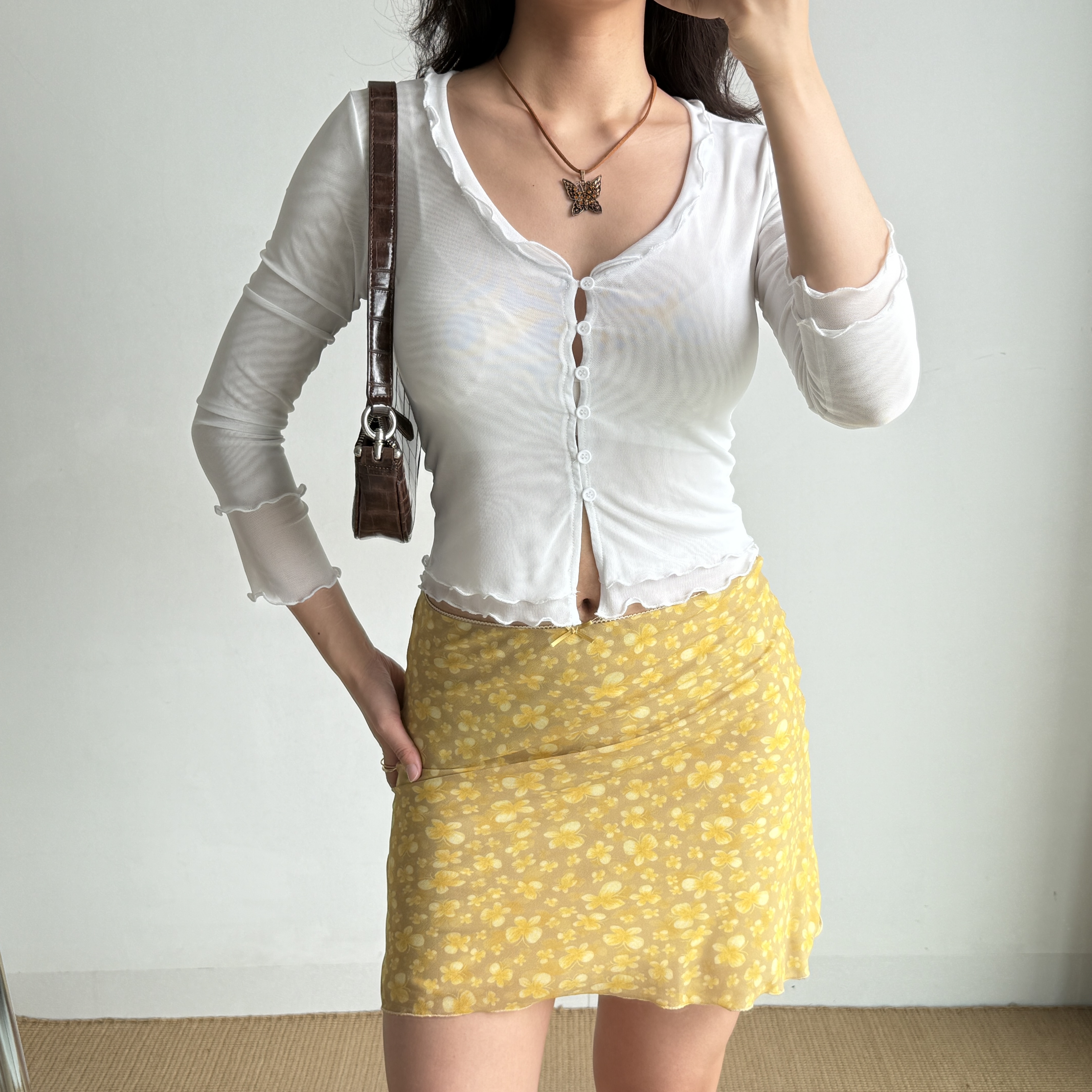 Yellow Butterfly Print A-Line Midi Skirt for Women - Vintage DIY Summer Style Short Skirt, Perfect for Y2K and Casual Outfits