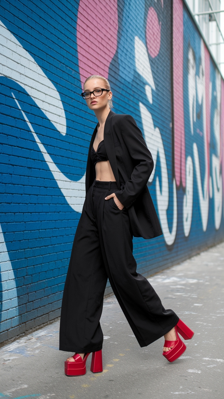 All Black Outfit Red Shoes: Making a Bold Fashion Statement outfit idea
