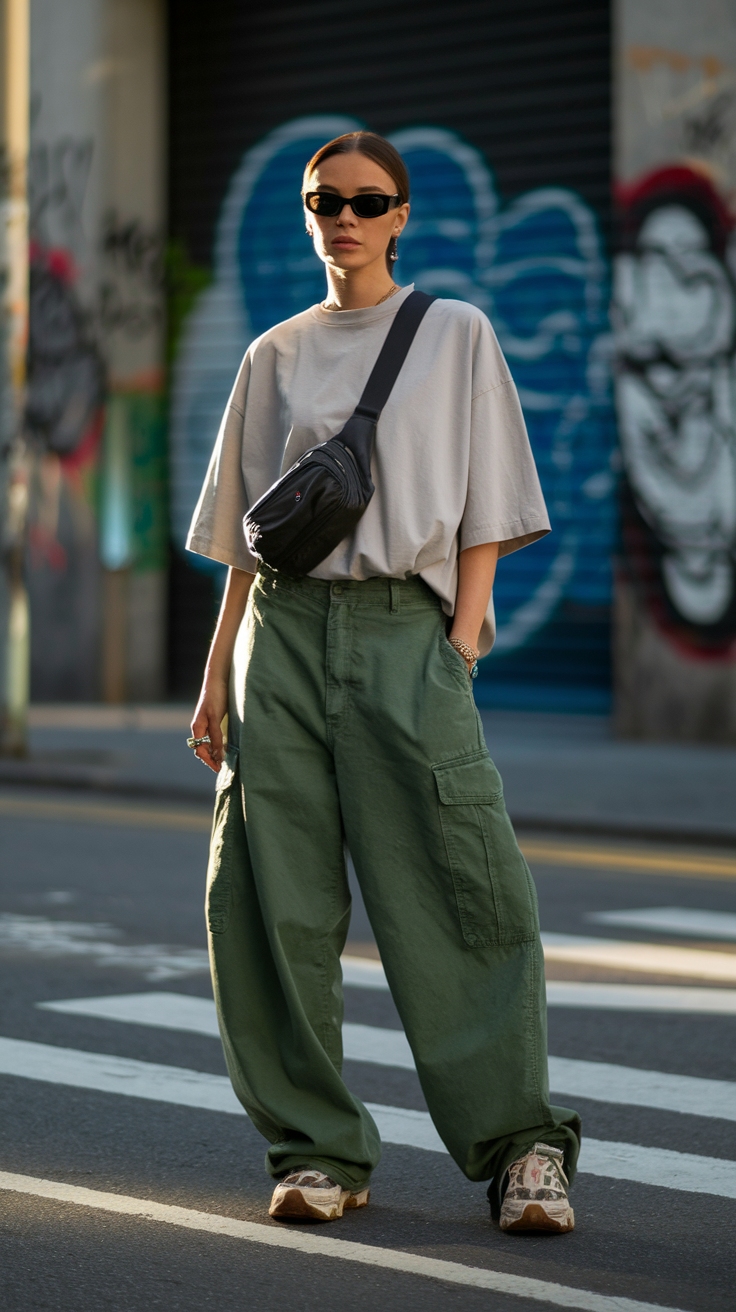 Trendy Green Baggy Cargo Pants Outfit Ideas outfit idea