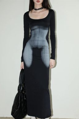 3D Body Print Maxi Dress
