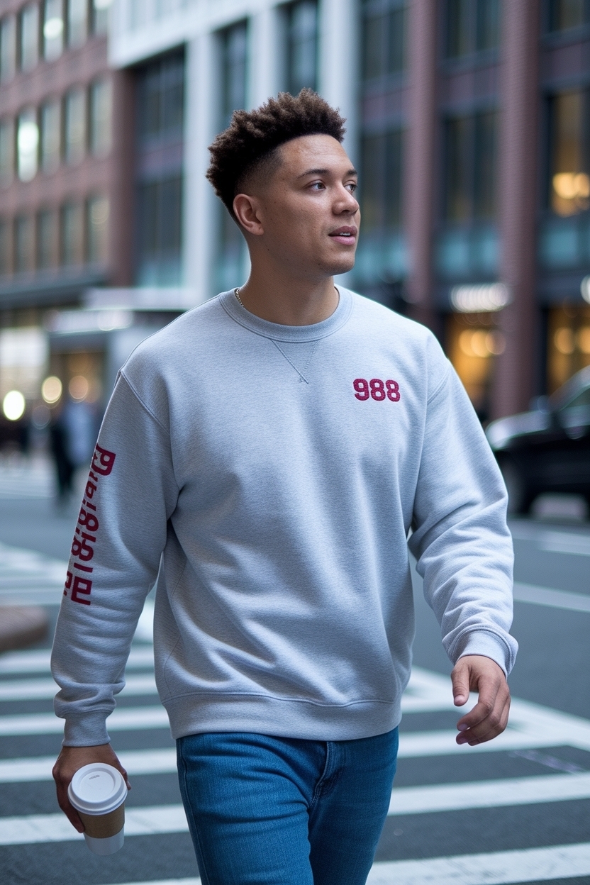 988 Small Numeral Sleeve Crewneck for Everyday Style outfit idea