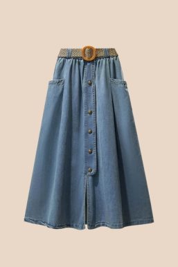A-Line Button Denim Skirt