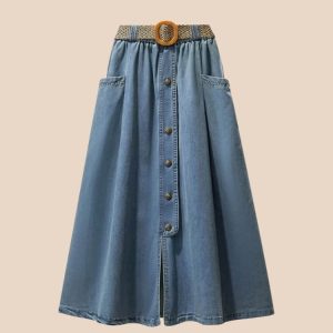 A-Line Button Denim Skirt