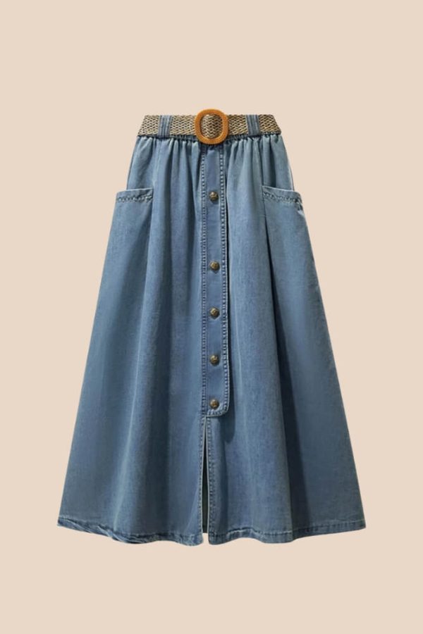 A-Line Button Denim Skirt