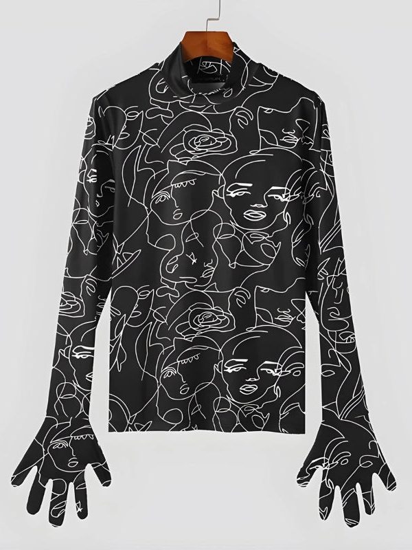 Abstract Faces Gloves Top