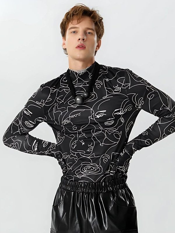 Abstract Faces Gloves Top