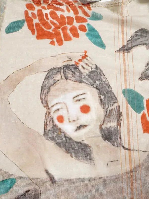 Abstract Woman Backless Crop Top