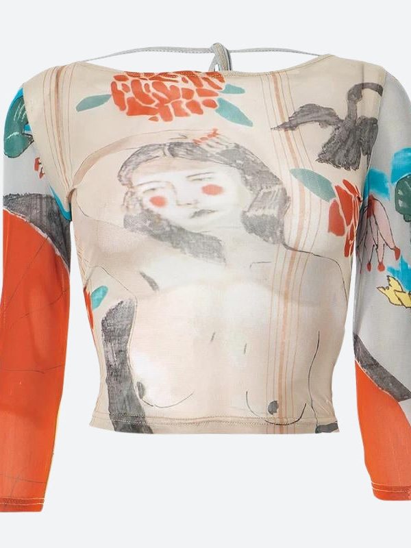 Abstract Woman Backless Crop Top