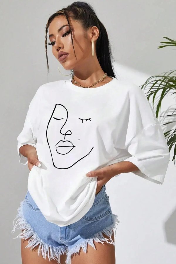Abstract Woman Face Tee for a Stylish Club Outfit Woman