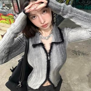 Acubi Fluffy Double Zip-Up Cardigan