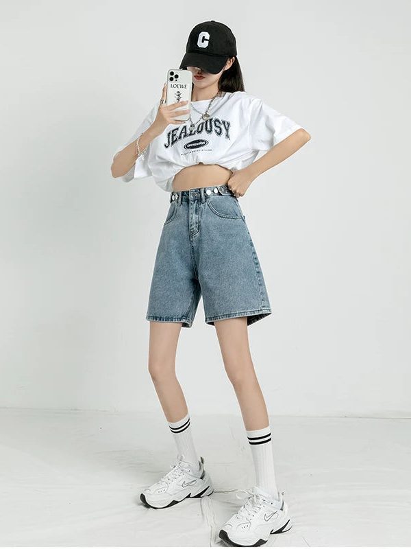 Adjustable Waist Denim Shorts