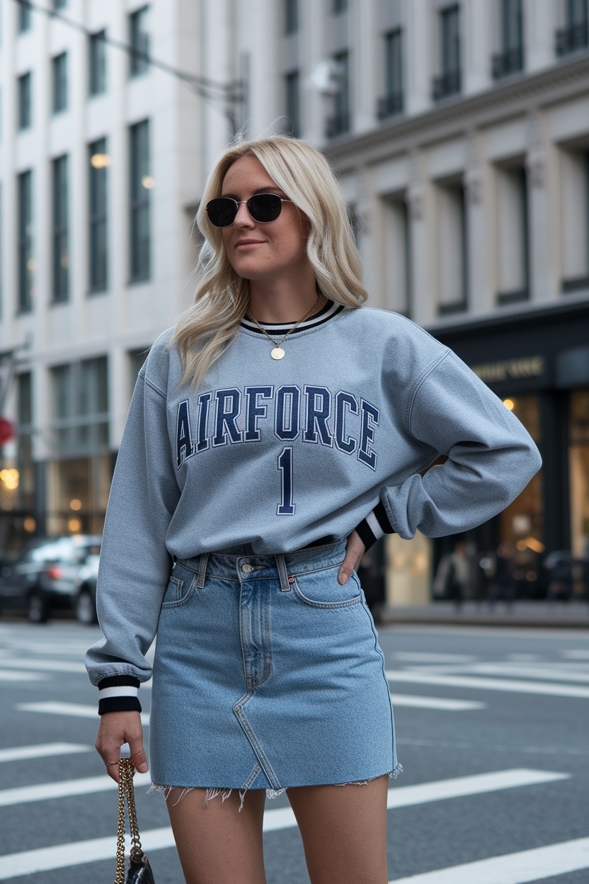 airforce 1 outfit women denim skirt for casual chic outfit idea