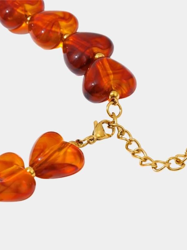 Amber Heart Beaded Necklace
