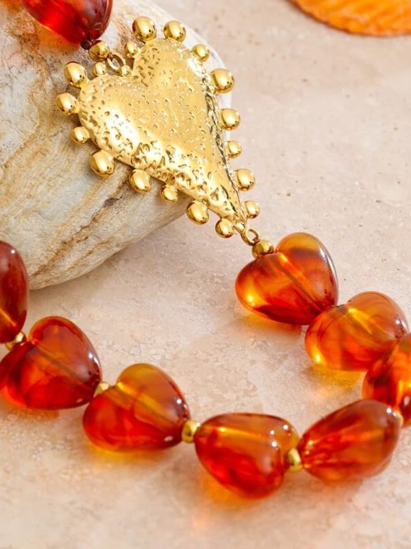 Amber Heart Beaded Necklace