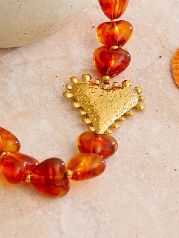 Amber Heart Beaded Necklace
