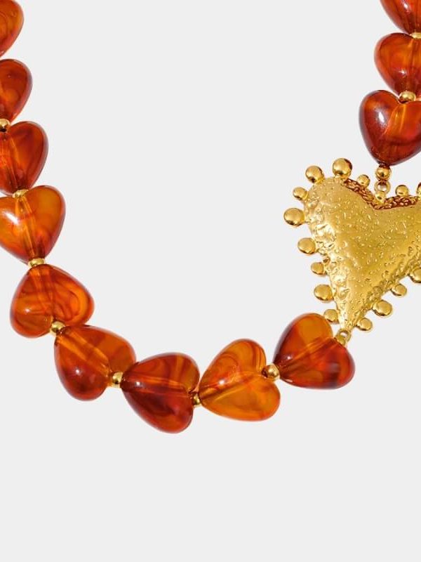 Amber Heart Beaded Necklace