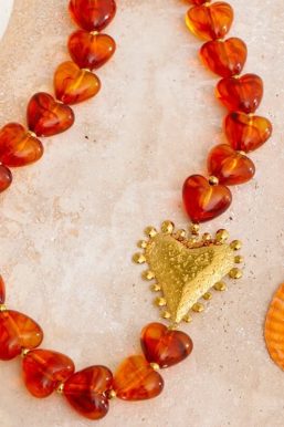 Amber Heart Beaded Necklace