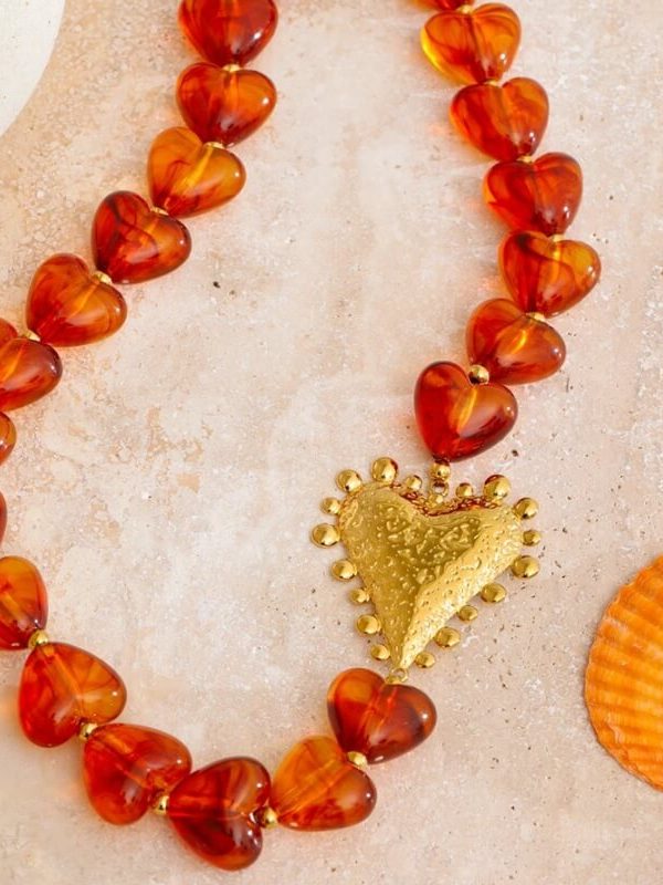 Amber Heart Beaded Necklace