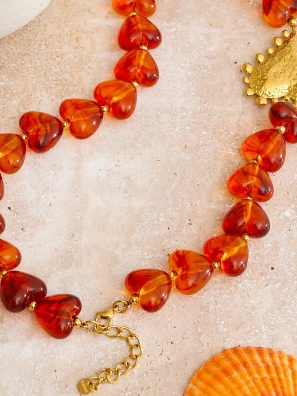 Amber Heart Beaded Necklace
