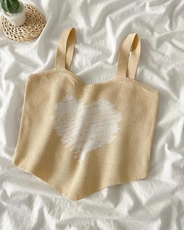 Asymmetric Heart Knitted Crop Top