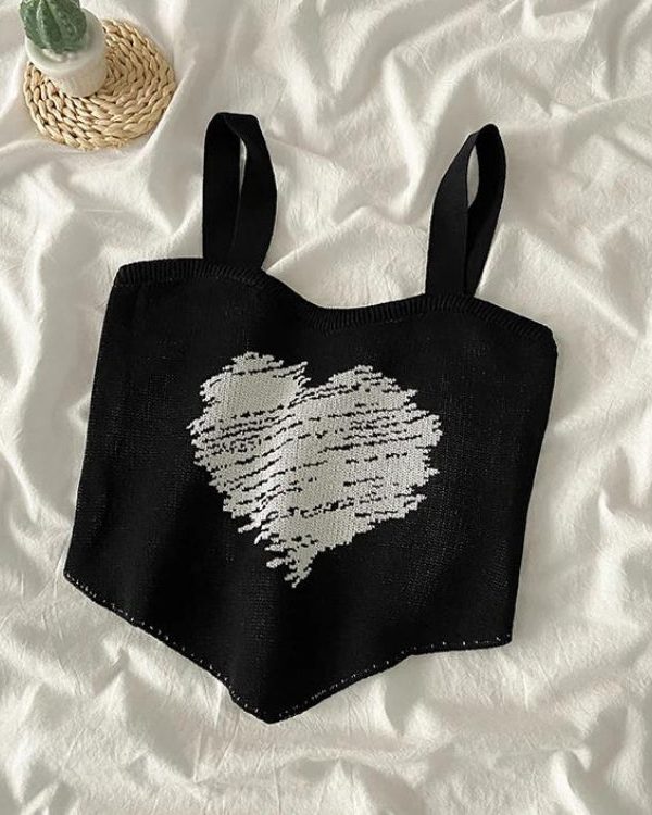 Asymmetric Heart Knitted Crop Top