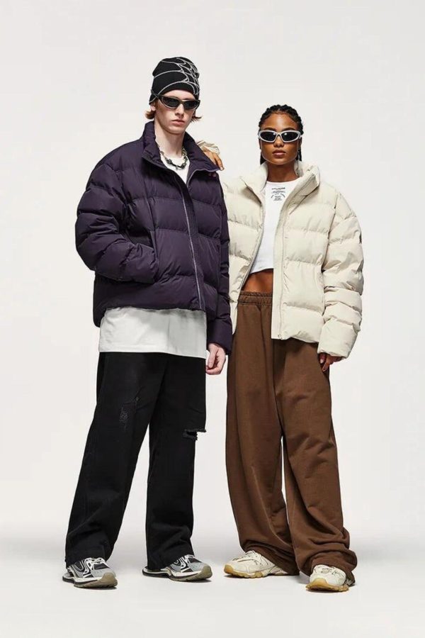 Asymmetric Hem Zip-Up Puffer Jacket