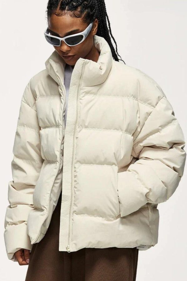 Asymmetric Hem Zip-Up Puffer Jacket