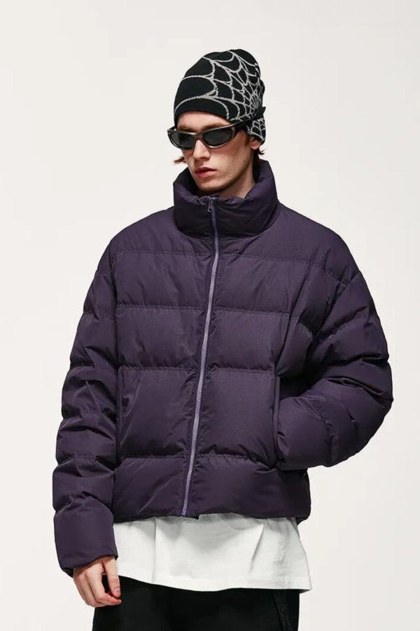 Asymmetric Hem Zip-Up Puffer Jacket