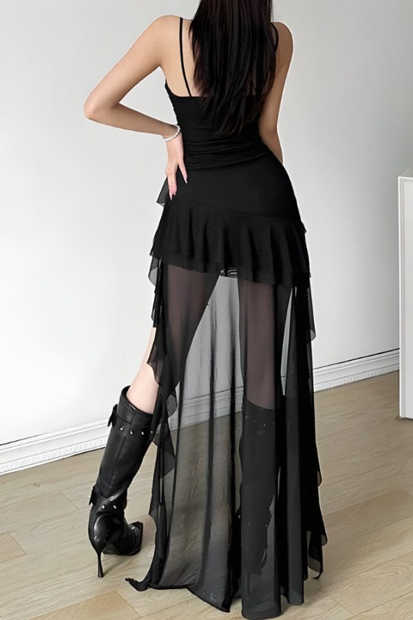 Asymmetric Mesh Mini Dress