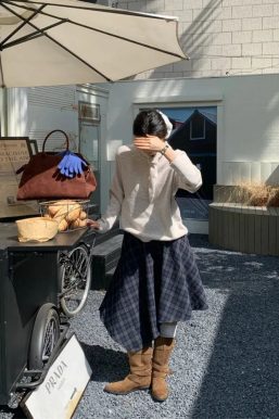 Asymmetric Plaid Midi Skirt